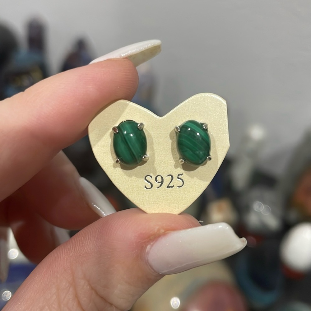 Malachite Crystal Studs Sterling Silver Earrings